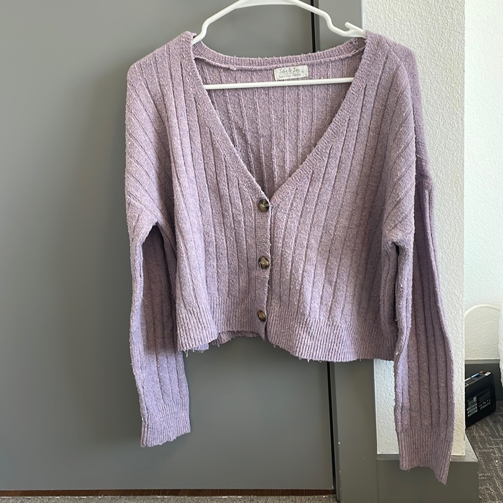 Purple cropped cardigan, size medium. Looks more purple than photo shows. - Picture 1 of 2